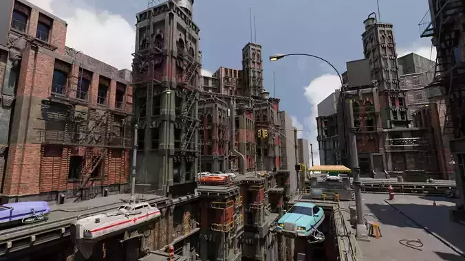 Sci-fi sky old cyber city Blender Project File 3D model