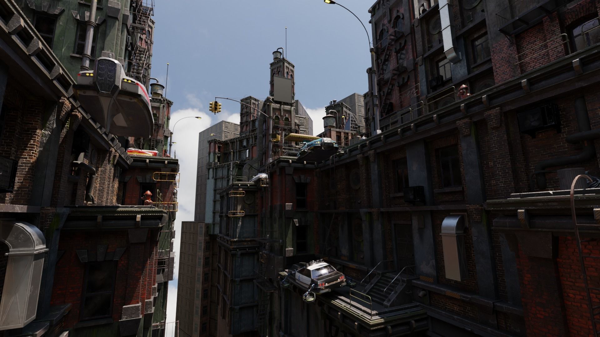 Sci-fi sky old cyber city Blender Project File 3D model_4
