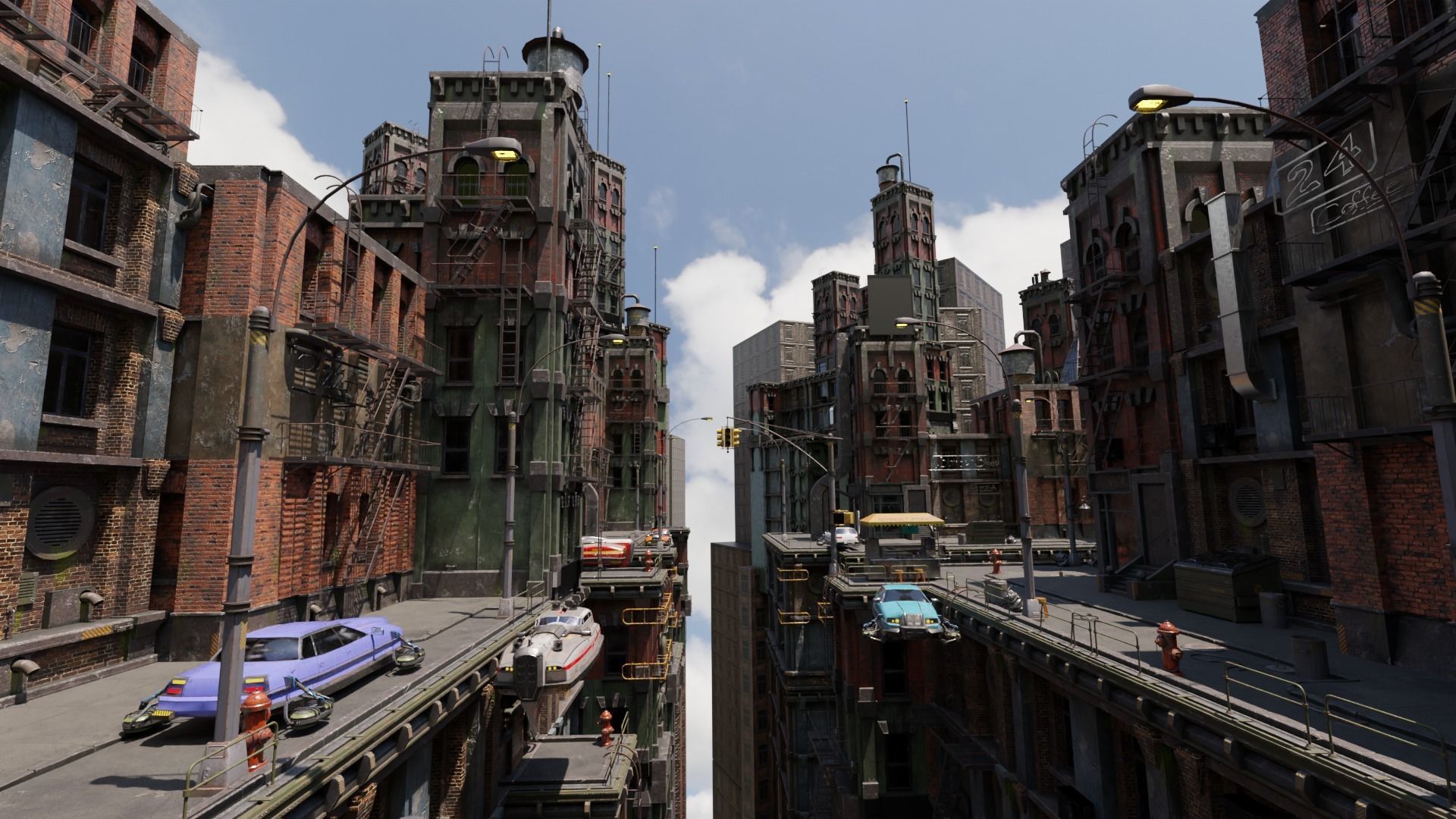 Sci-fi sky old cyber city Blender Project File 3D model_1