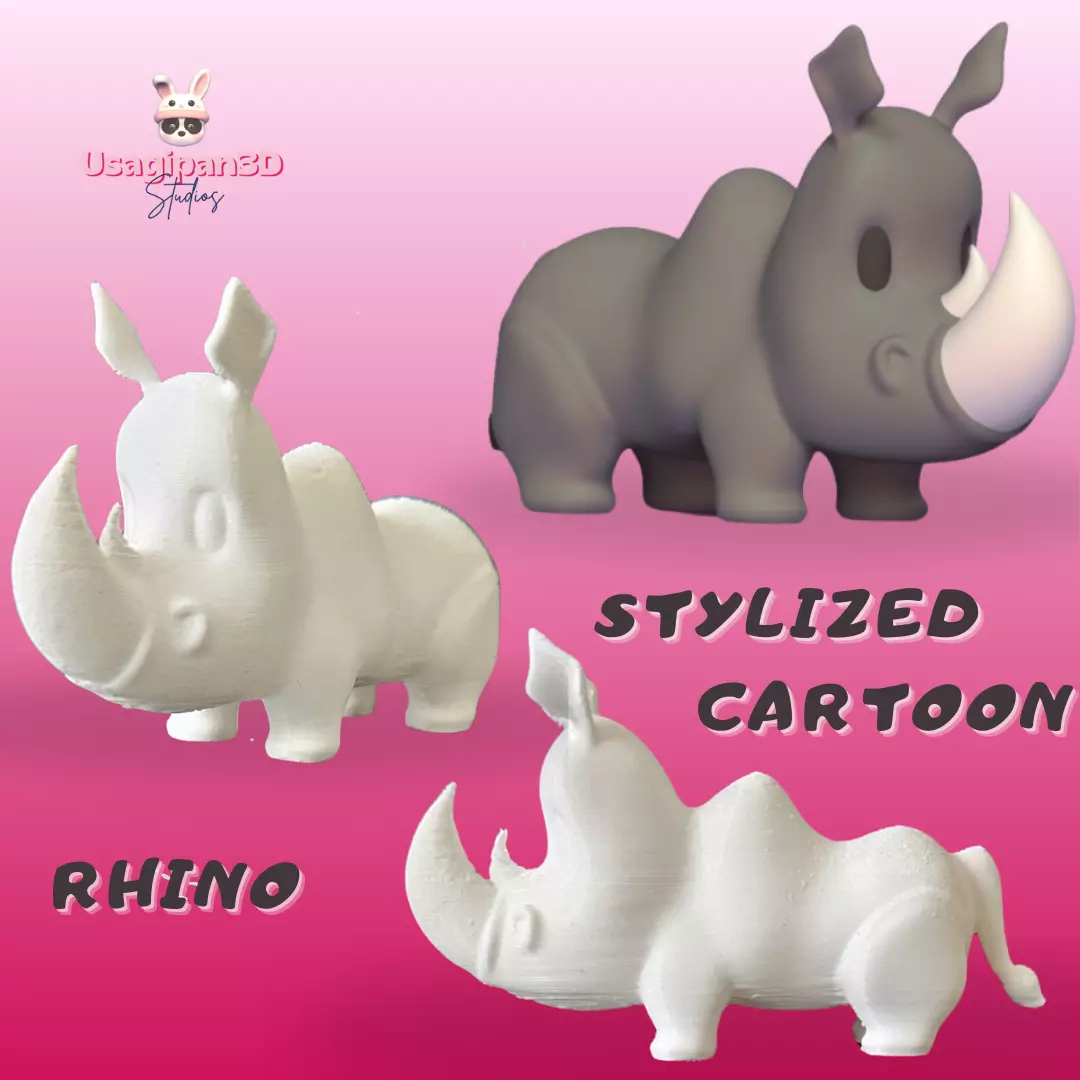 Stylized Cartoon Rhino 3D print model_0