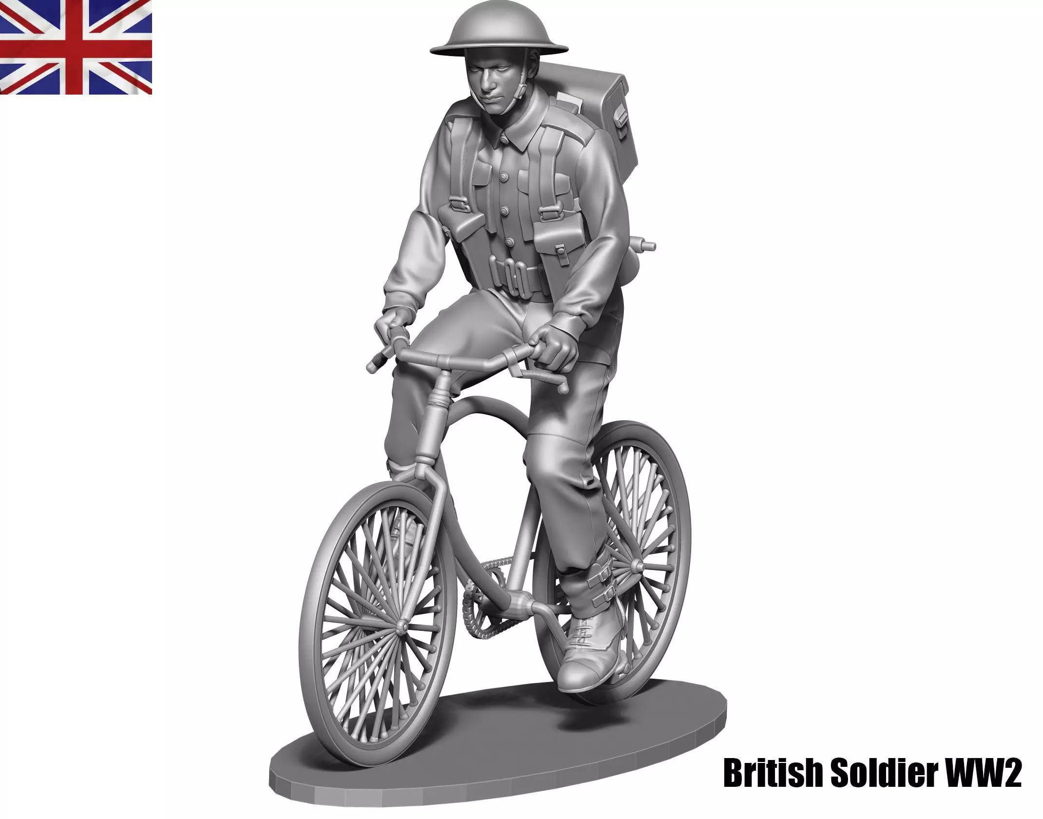 British soldier  ww2 with bicycle  3D print model_0