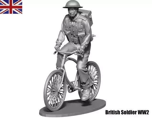 British soldier  ww2 with bicycle  3D print model