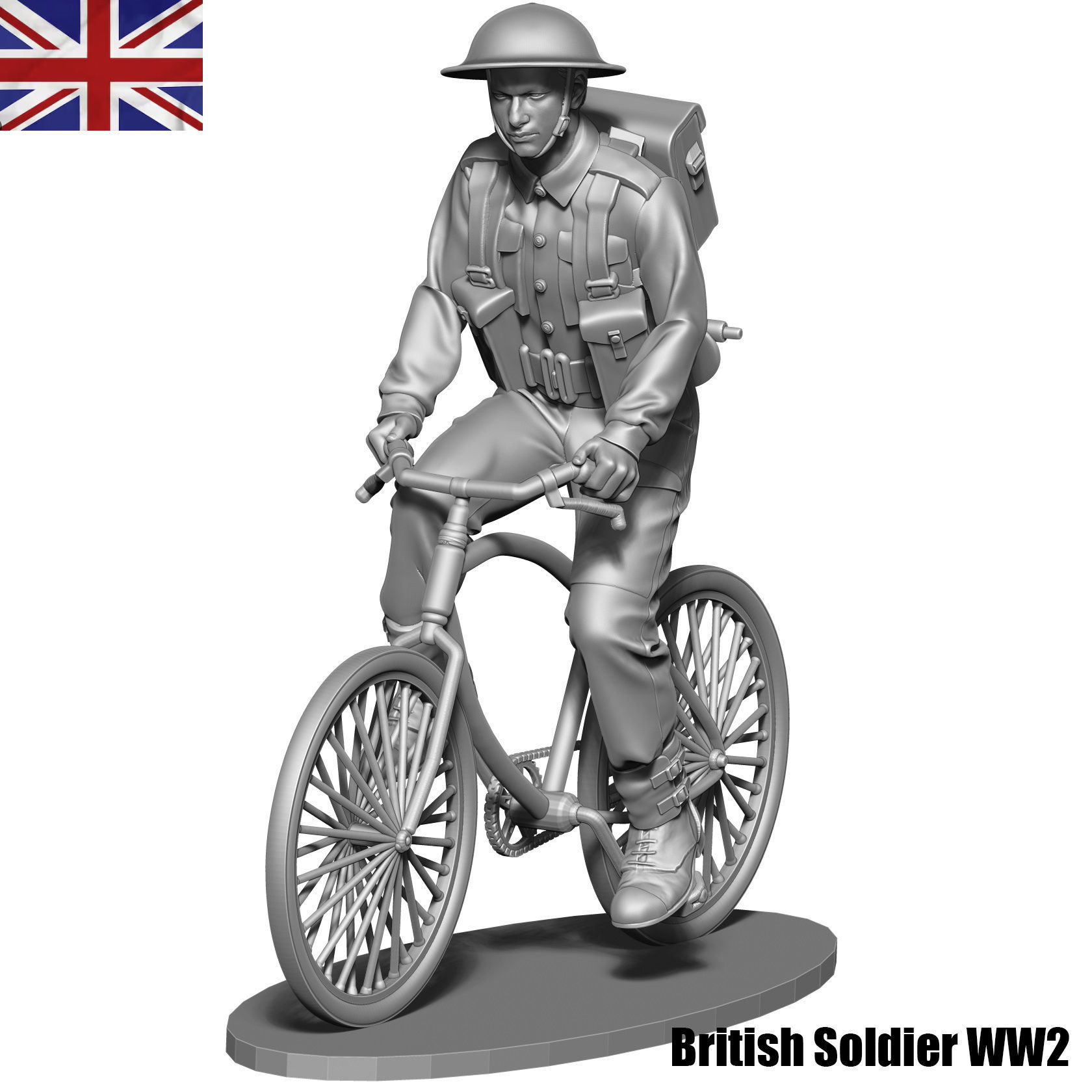 British soldier  ww2 with bicycle  3D print model_1