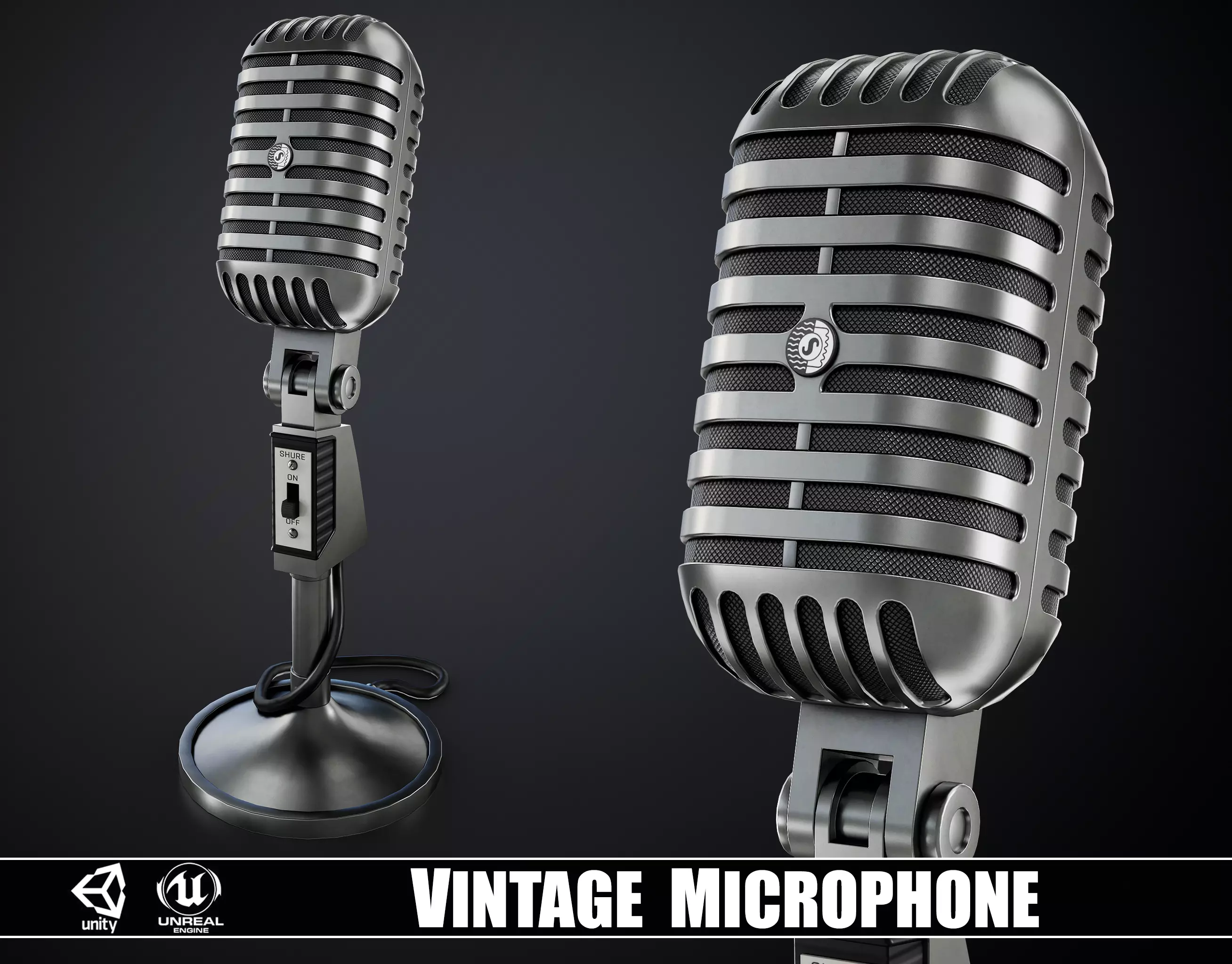 Classic Vintage Microphone Low-poly 3D model