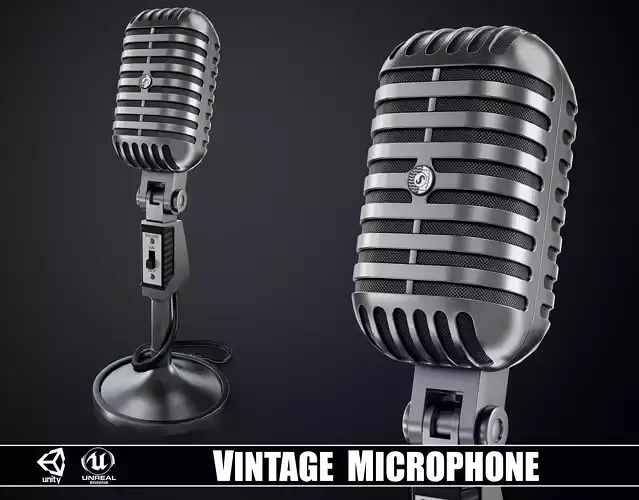 Classic Vintage Microphone Low-poly 3D model
