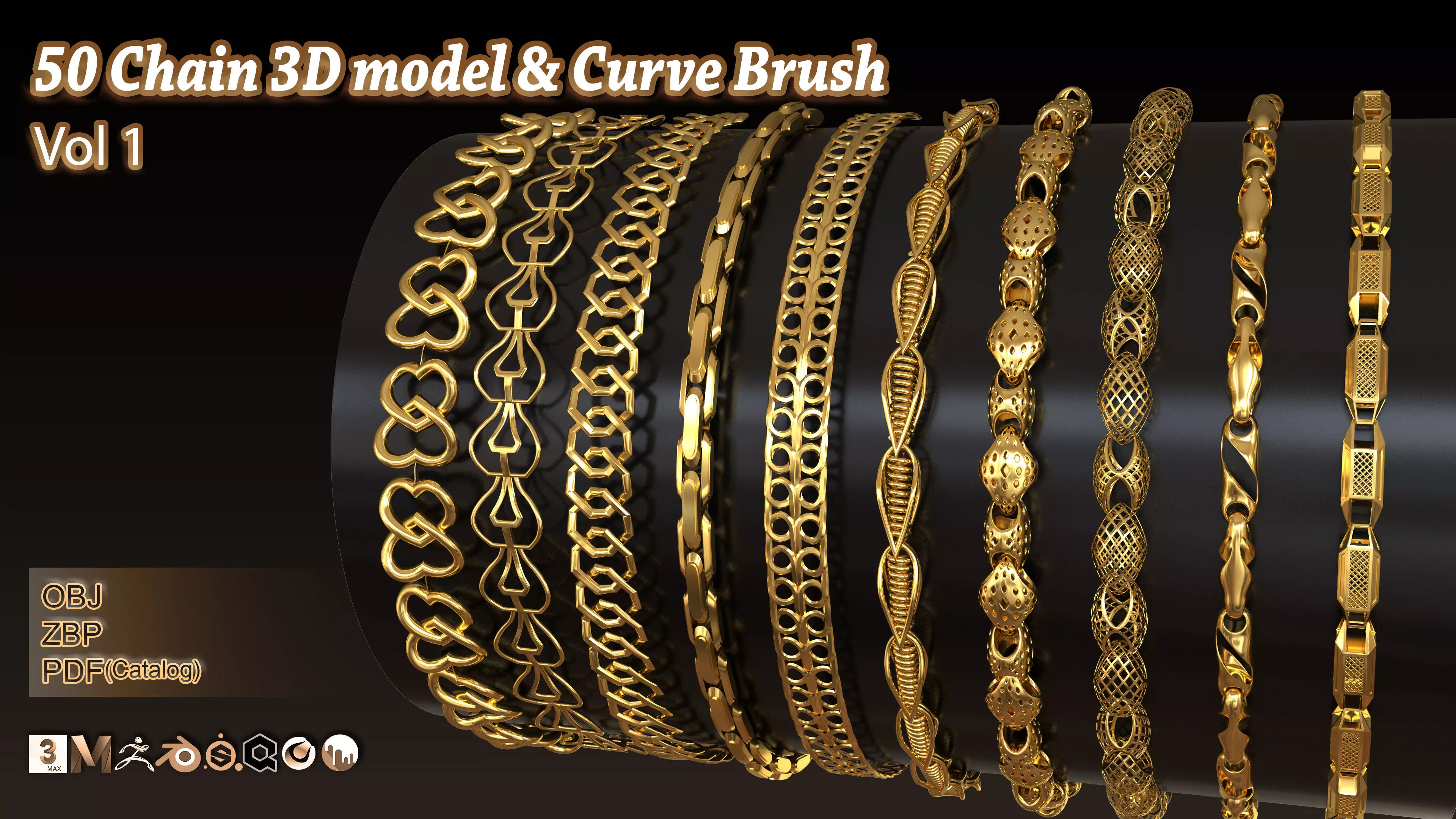 50 Chain 3D Model and Curve brush Vol 1 3D model_0