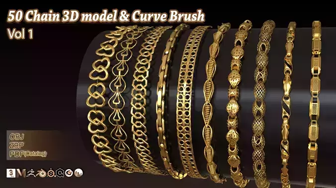 50 Chain 3D Model and Curve brush Vol 1 3D model