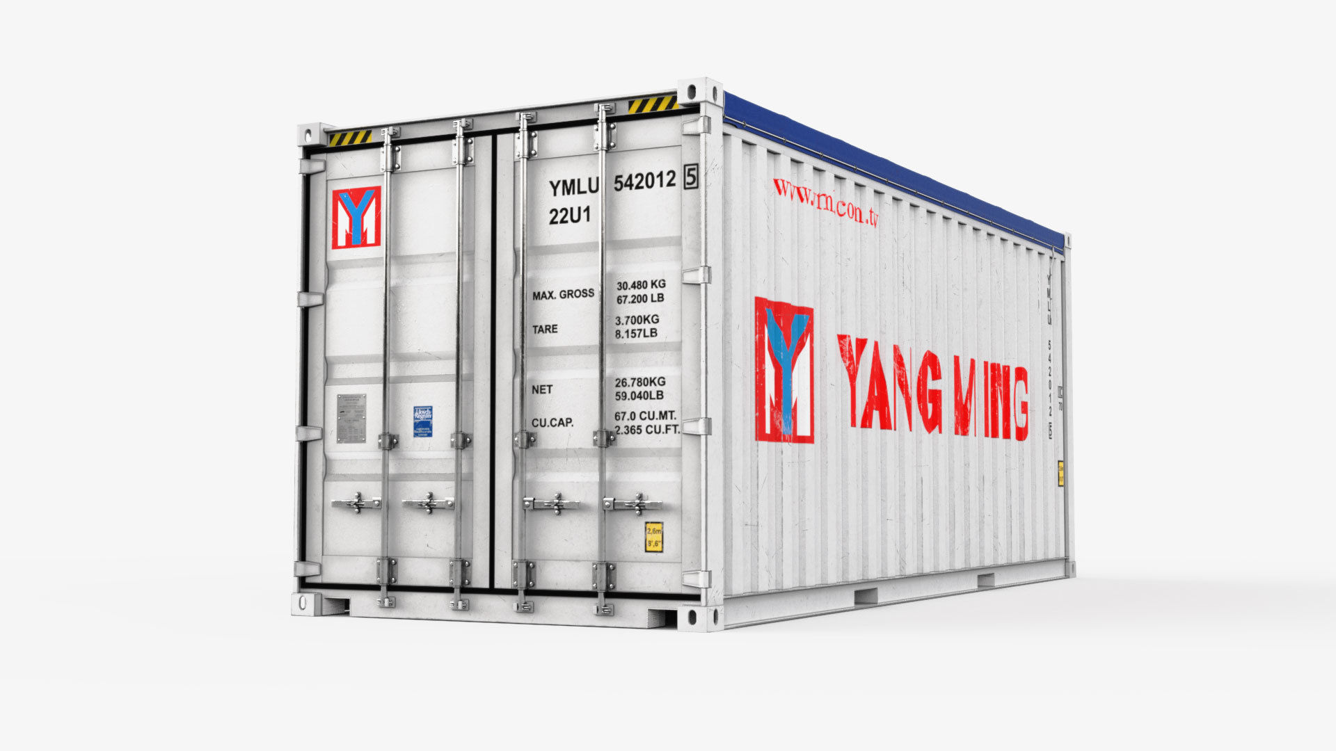 20ft Yang Ming Open Top shipping Container 3D model_2