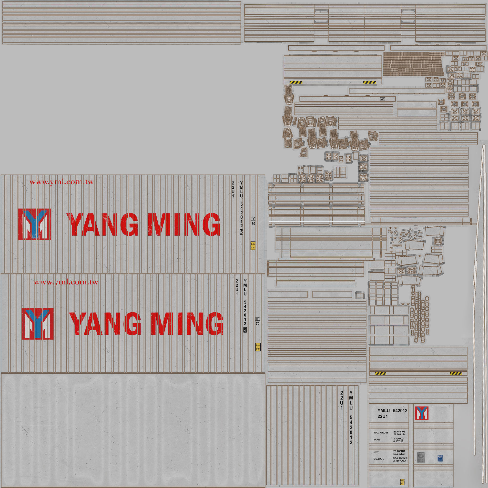 20ft Yang Ming Open Top shipping Container 3D model_12