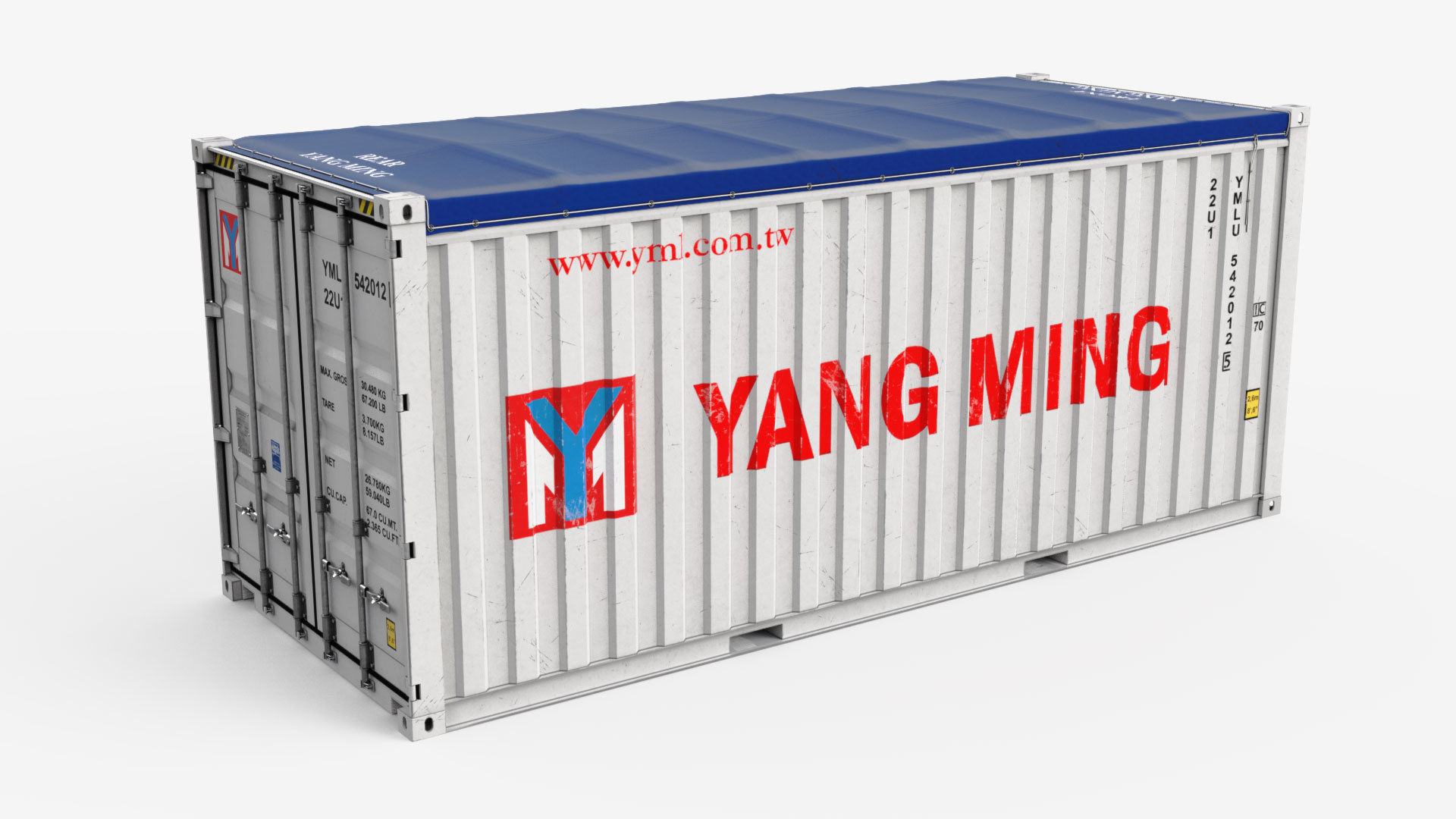 20ft Yang Ming Open Top shipping Container 3D model_1