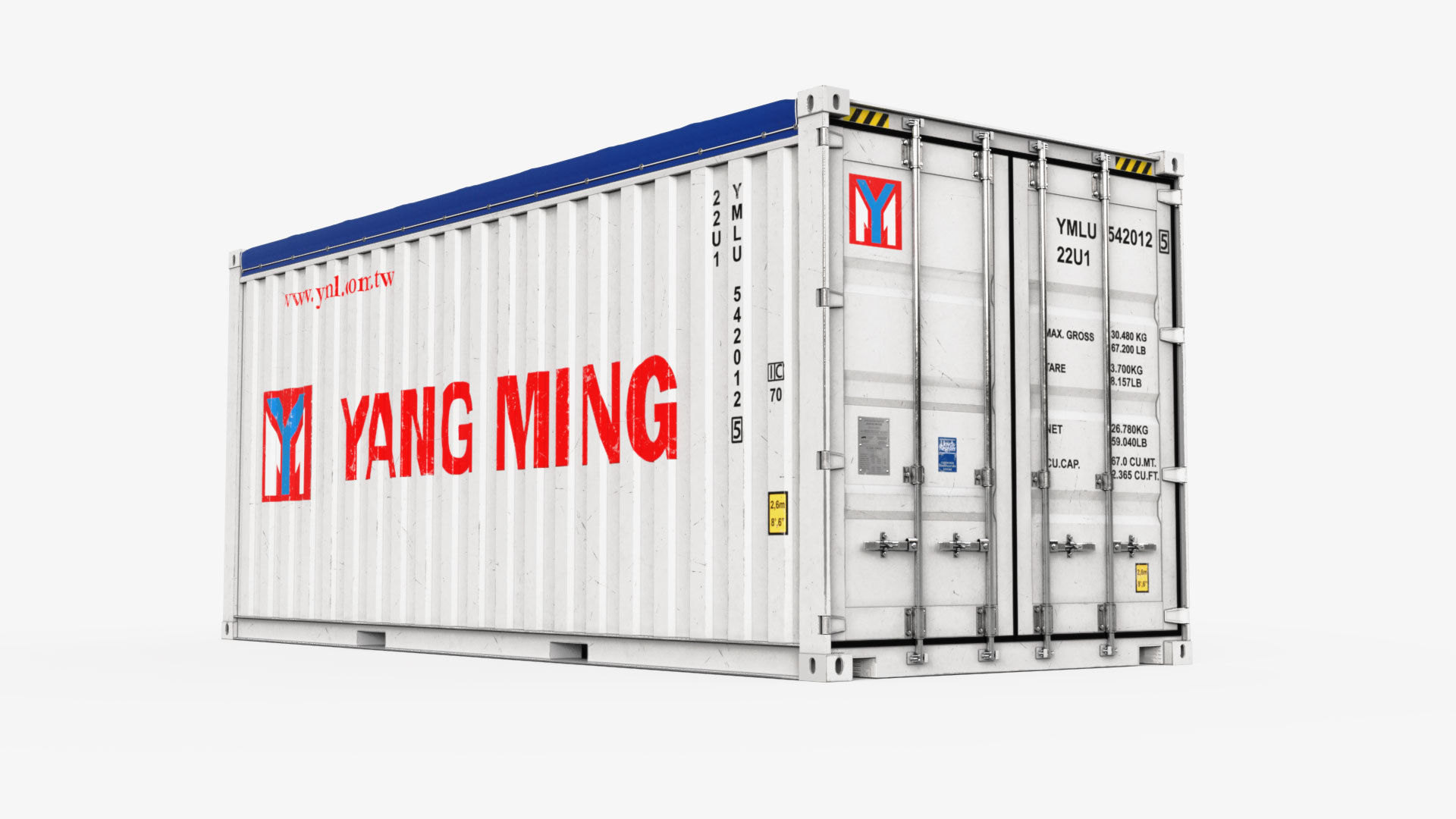 20ft Yang Ming Open Top shipping Container 3D model_3