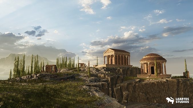 Roman Temple Ruins Low-poly 3D model