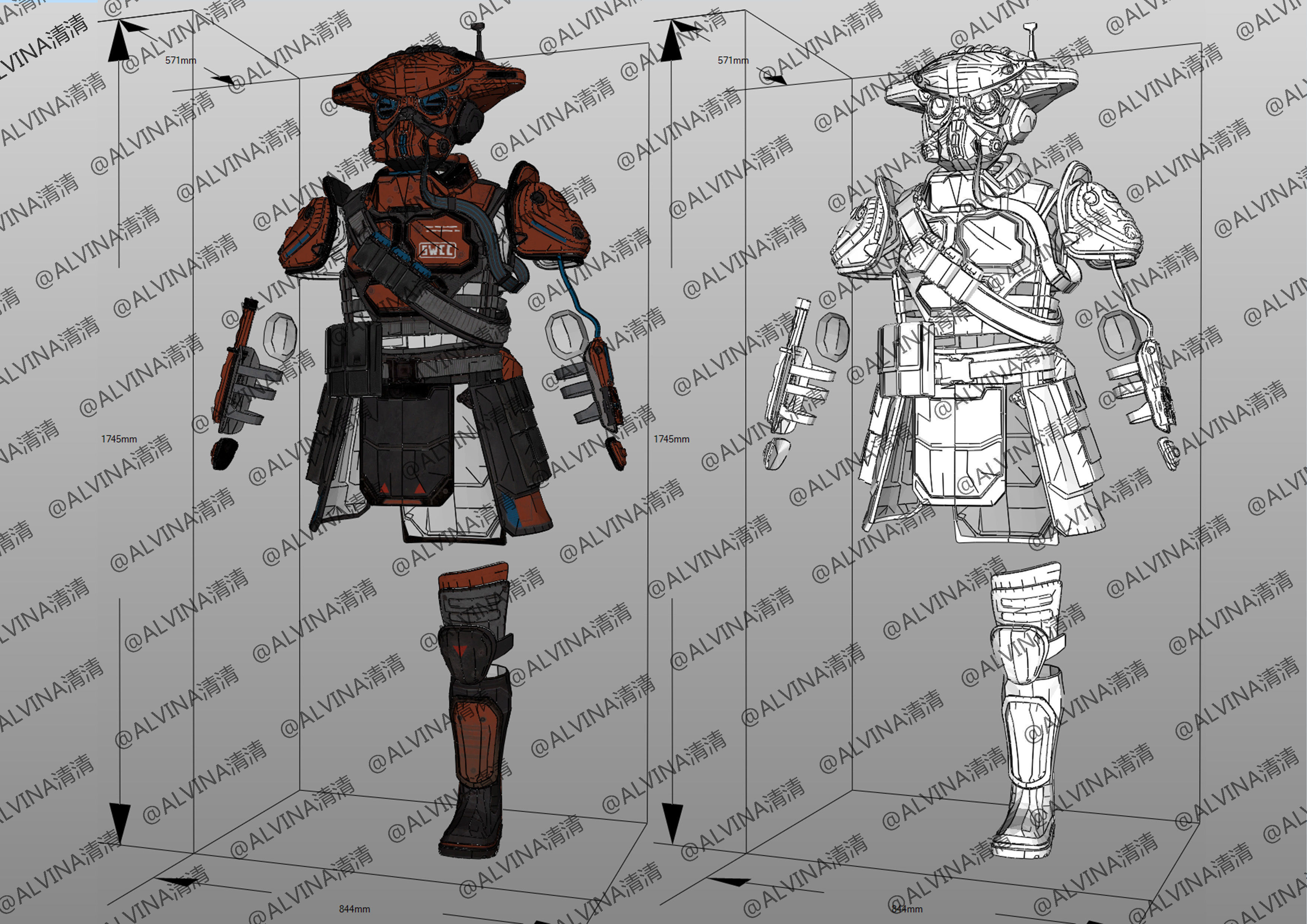 APEX Bloodhound level3proxytest Armor - DIY Cosplay Pepakura Low-poly 3D model_2