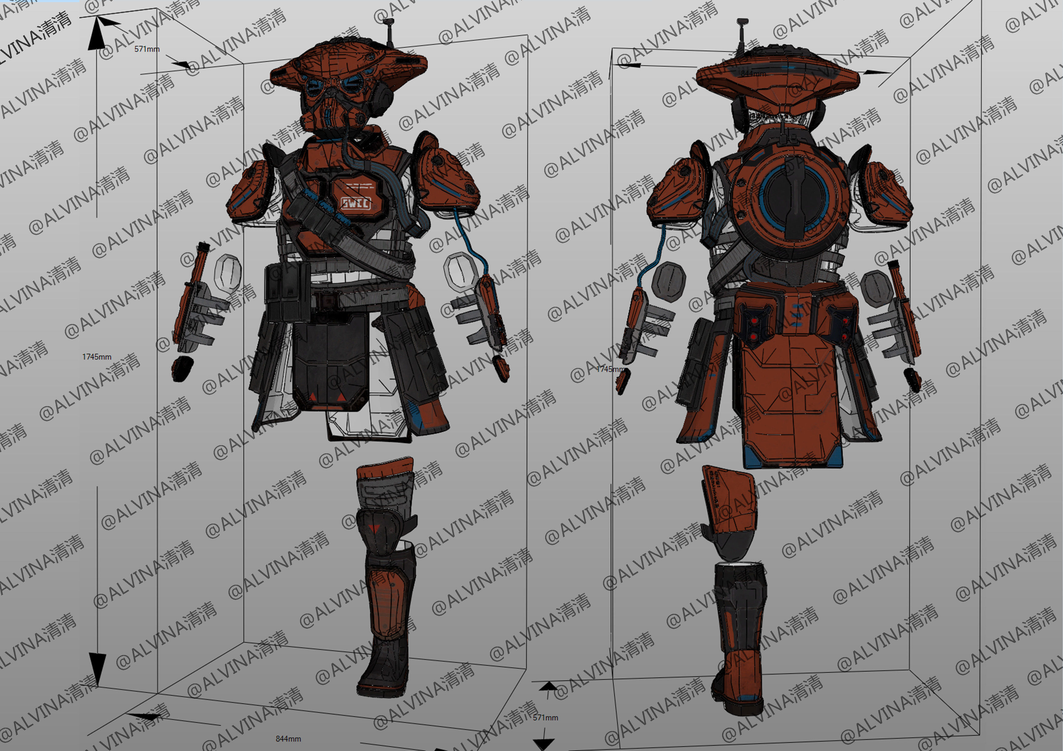 APEX Bloodhound level3proxytest Armor - DIY Cosplay Pepakura Low-poly 3D model_1