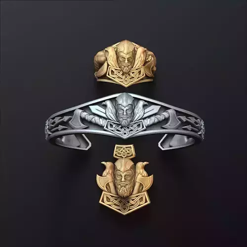 Viking Ring Pendant Bracelet Collection Set