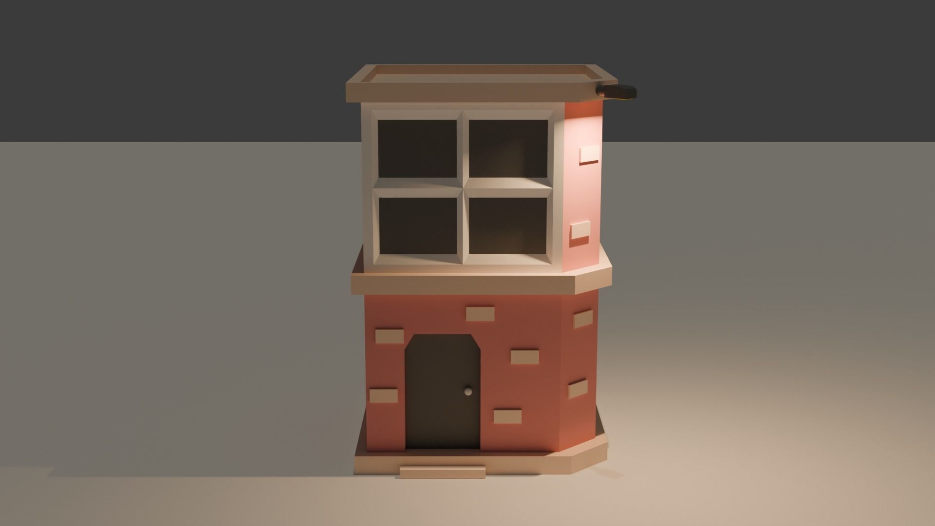 Brick low-poly building Low-poly 3D model_2