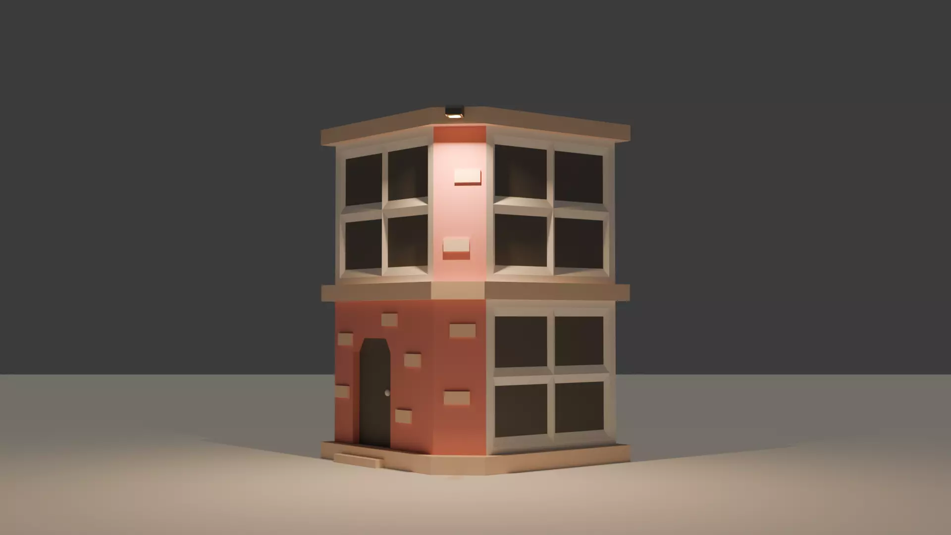 Brick low-poly building Low-poly 3D model_0