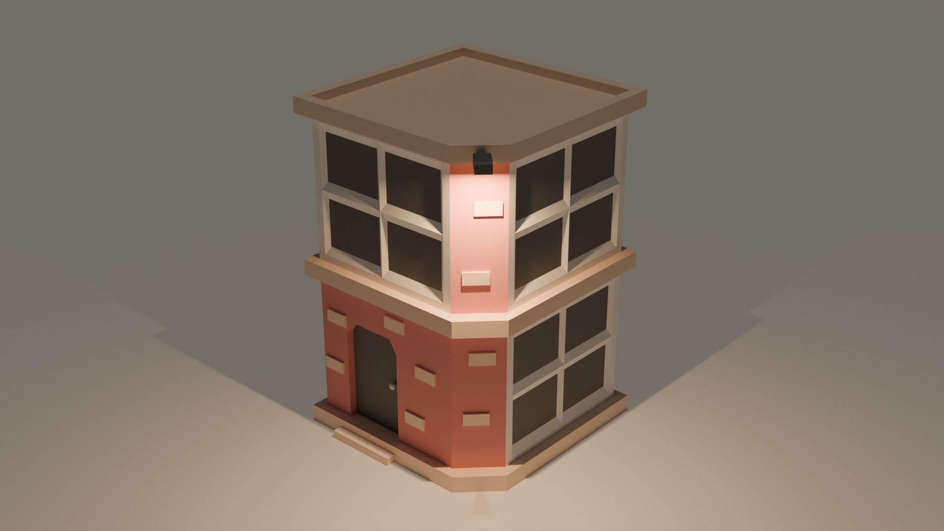 Brick low-poly building Low-poly 3D model_1