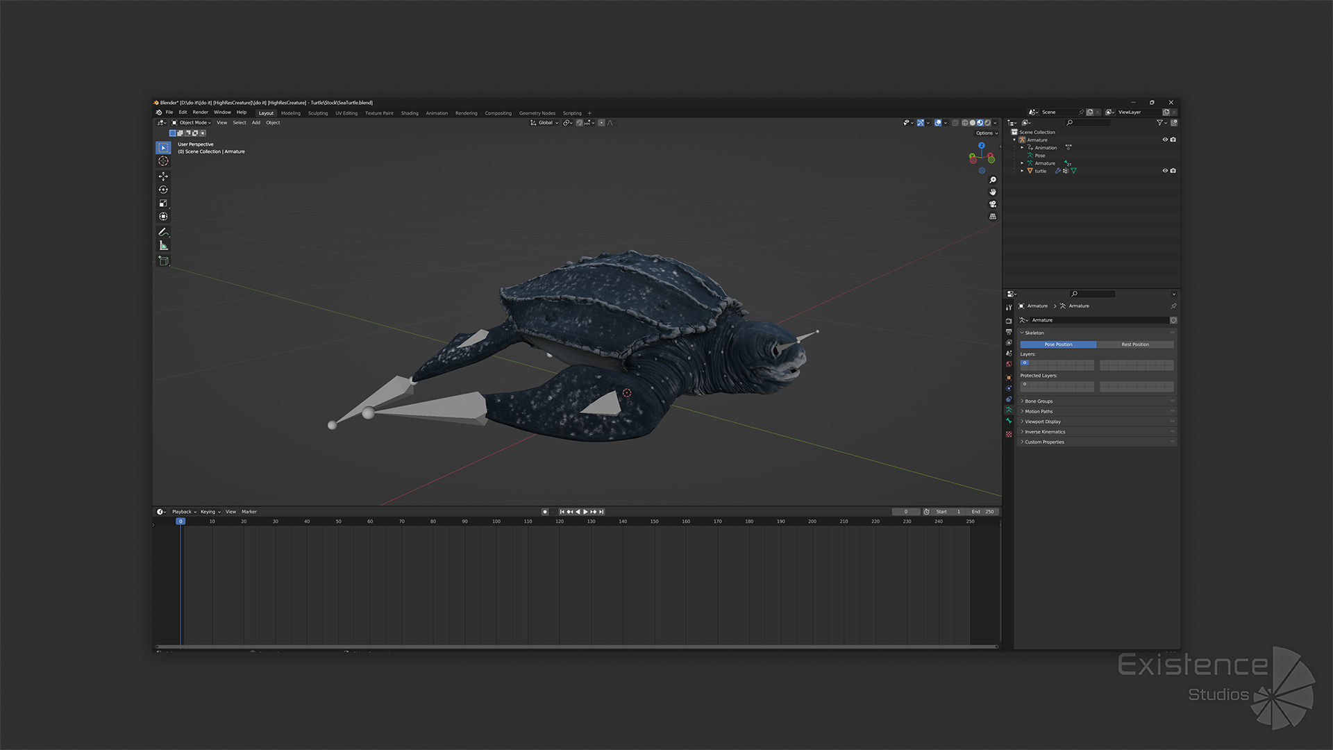 Sea Turtle - Lassie Reptile - Underwater Monster Creature - 36 Low-poly 3D model_13