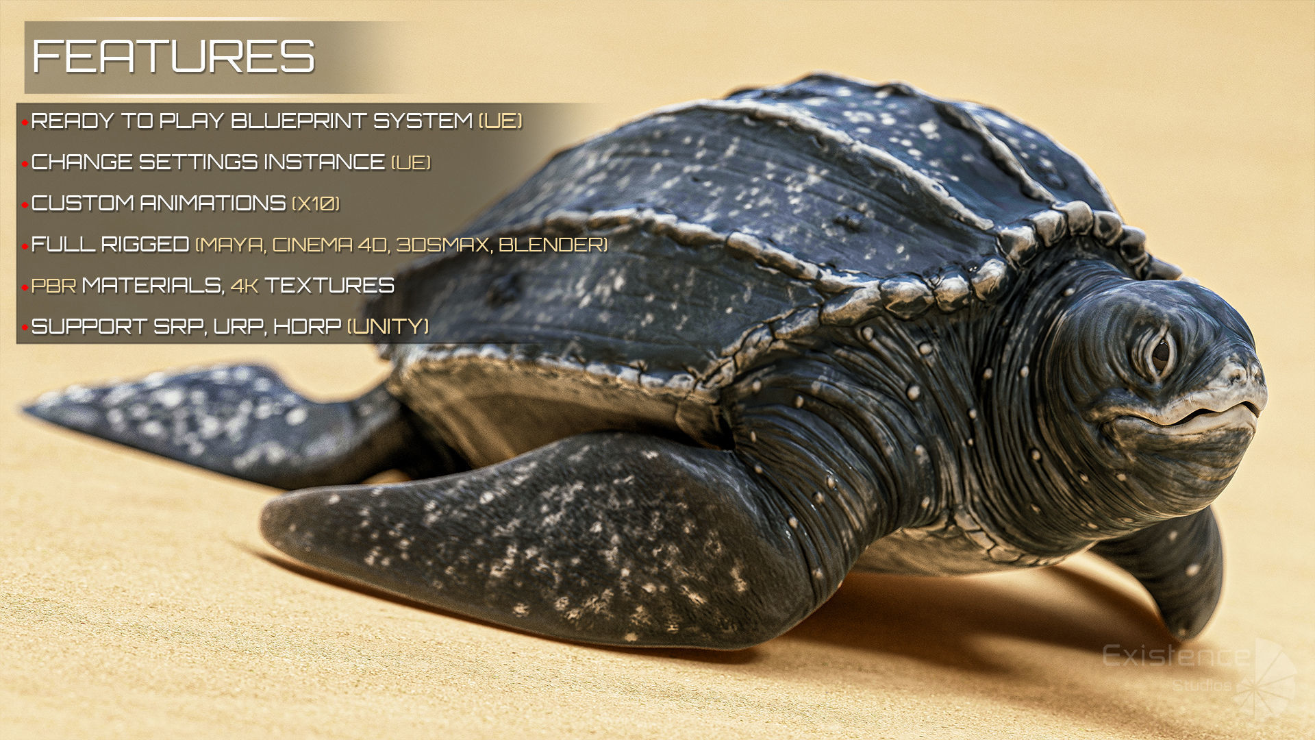 Sea Turtle - Lassie Reptile - Underwater Monster Creature - 36 Low-poly 3D model_4