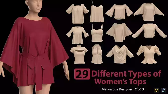 29 Different types of Womens Tops 3D model