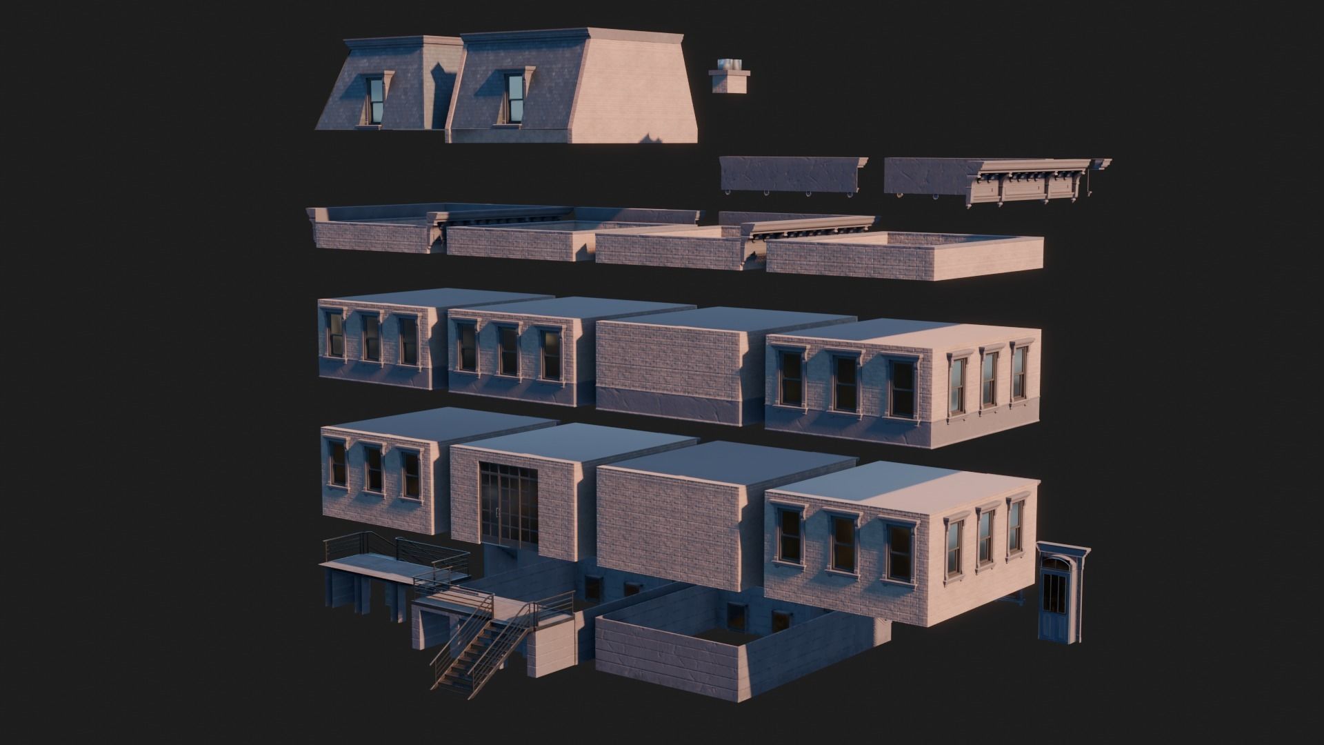 BrownStone Modular Building - Asset Low-poly 3D model_6