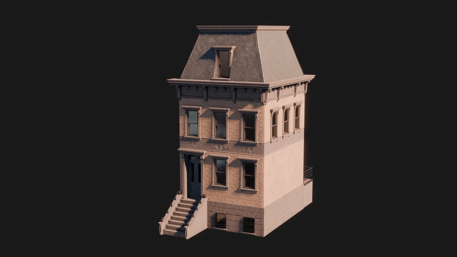 BrownStone Modular Building - Asset Low-poly 3D model_20