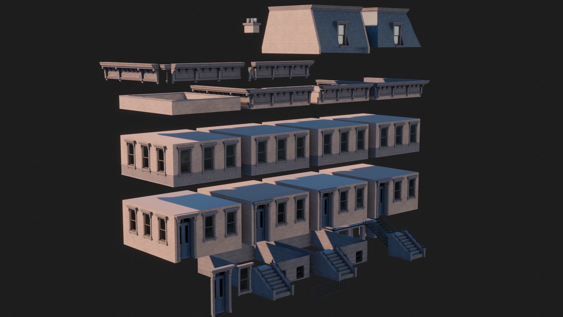 BrownStone Modular Building - Asset Low-poly 3D model_4