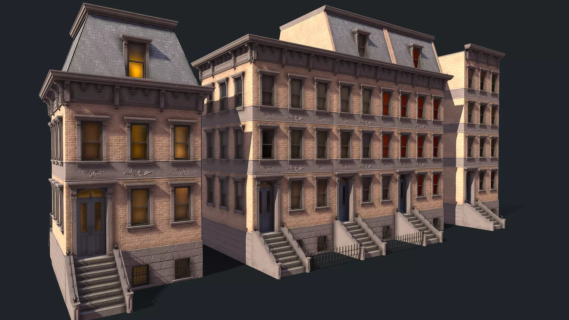 BrownStone Modular Building - Asset Low-poly 3D model_0