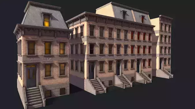 BrownStone Modular Building - Asset Low-poly 3D model