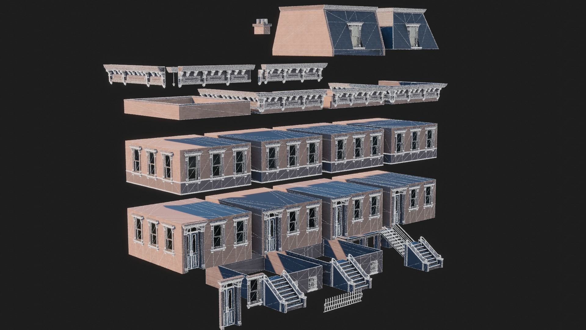 BrownStone Modular Building - Asset Low-poly 3D model_5