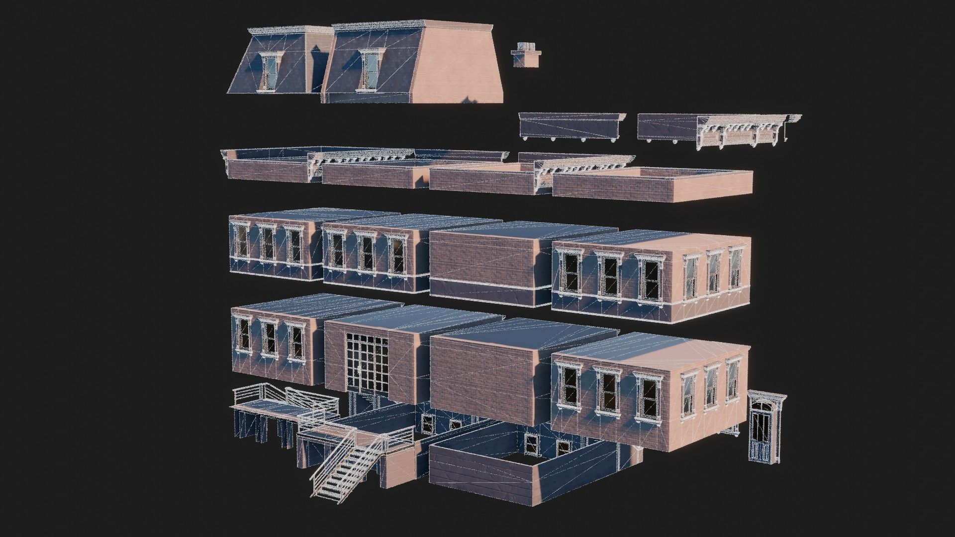 BrownStone Modular Building - Asset Low-poly 3D model_7