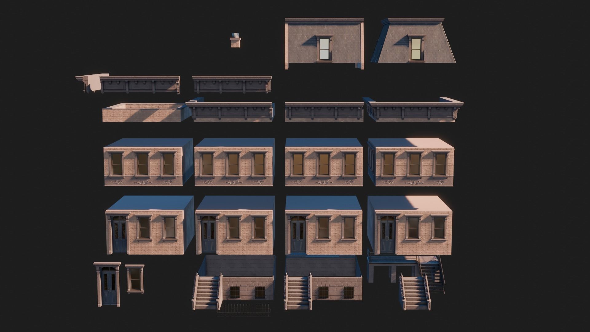 BrownStone Modular Building - Asset Low-poly 3D model_2
