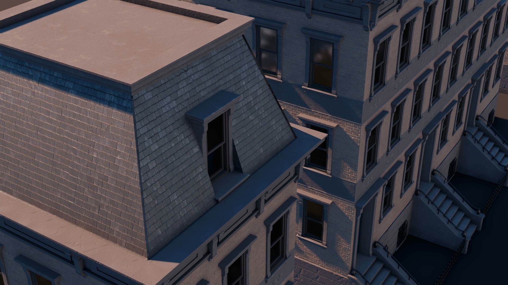 BrownStone Modular Building - Asset Low-poly 3D model_12