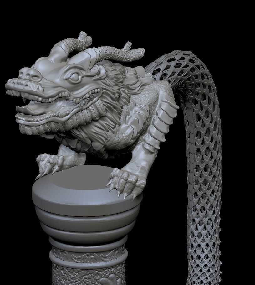 Dragon on a stand with lace tail 3D print model_4