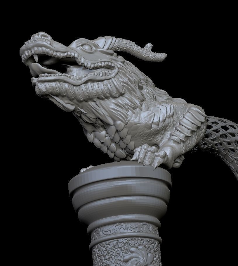 Dragon on a stand with lace tail 3D print model_5