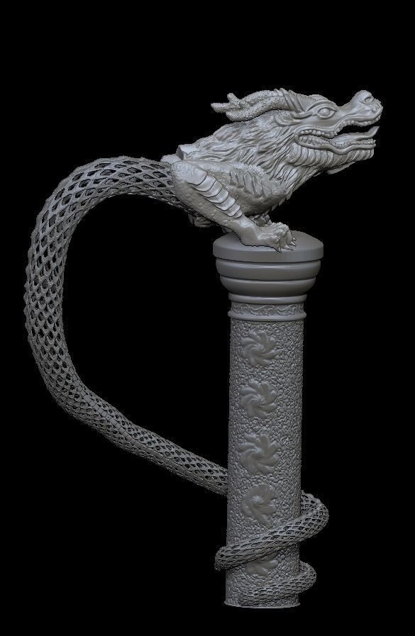 Dragon on a stand with lace tail 3D print model_8