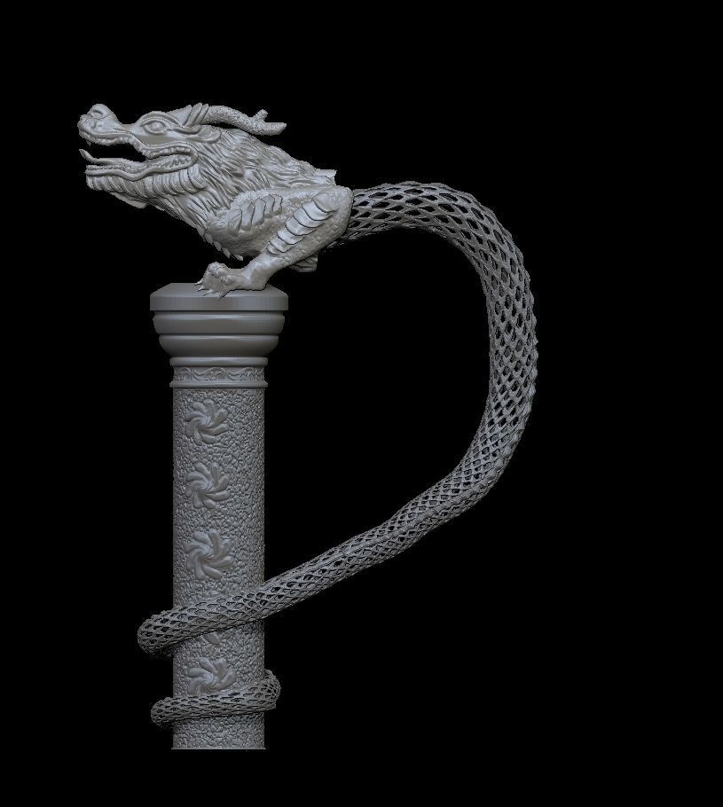 Dragon on a stand with lace tail 3D print model_6