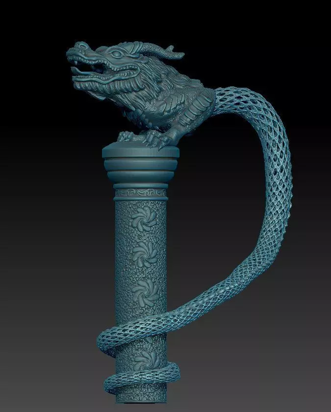 Dragon on a stand with lace tail 3D print model_0