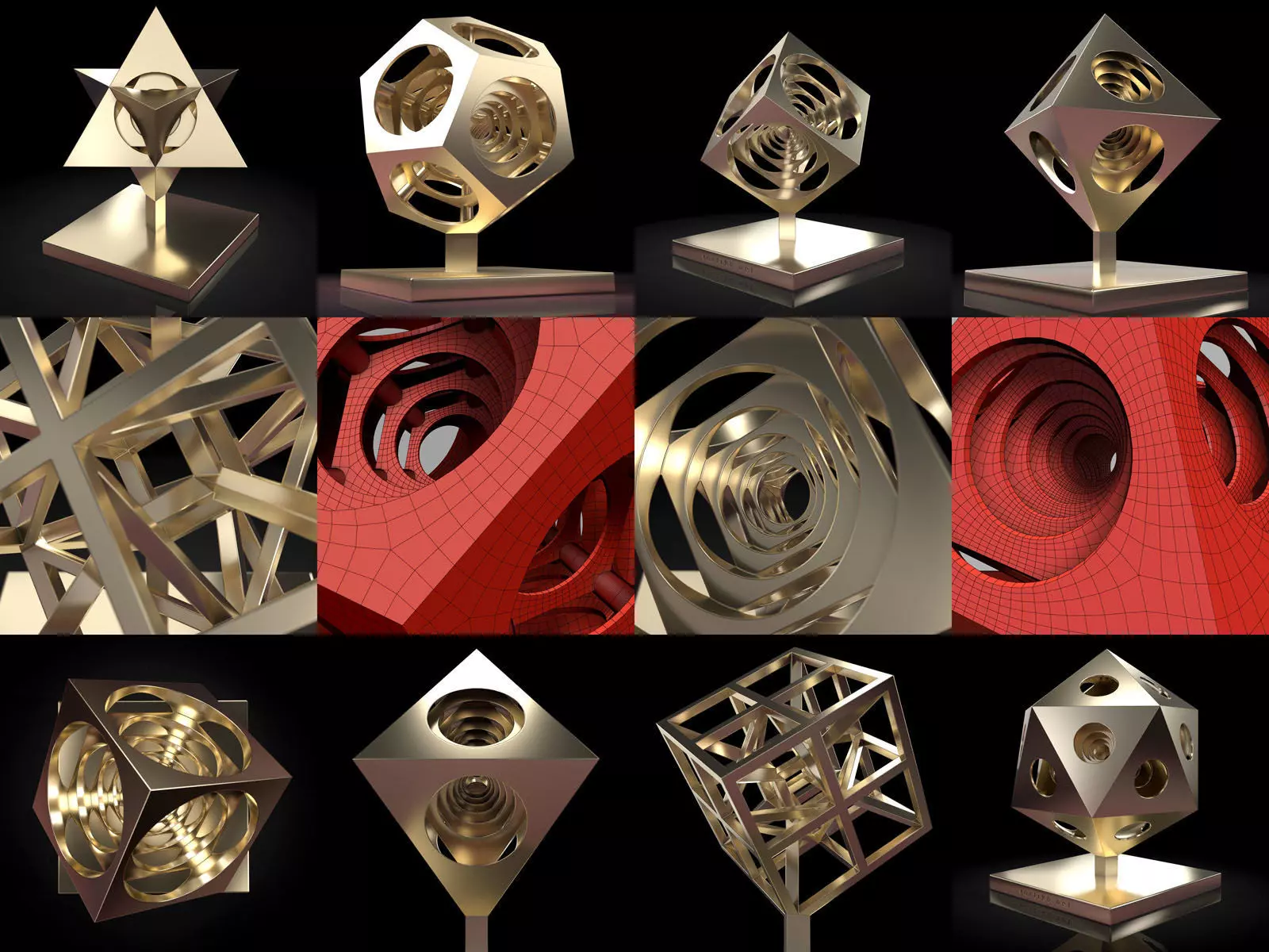 6 Platonic Sculptures 3D Model Collection_0