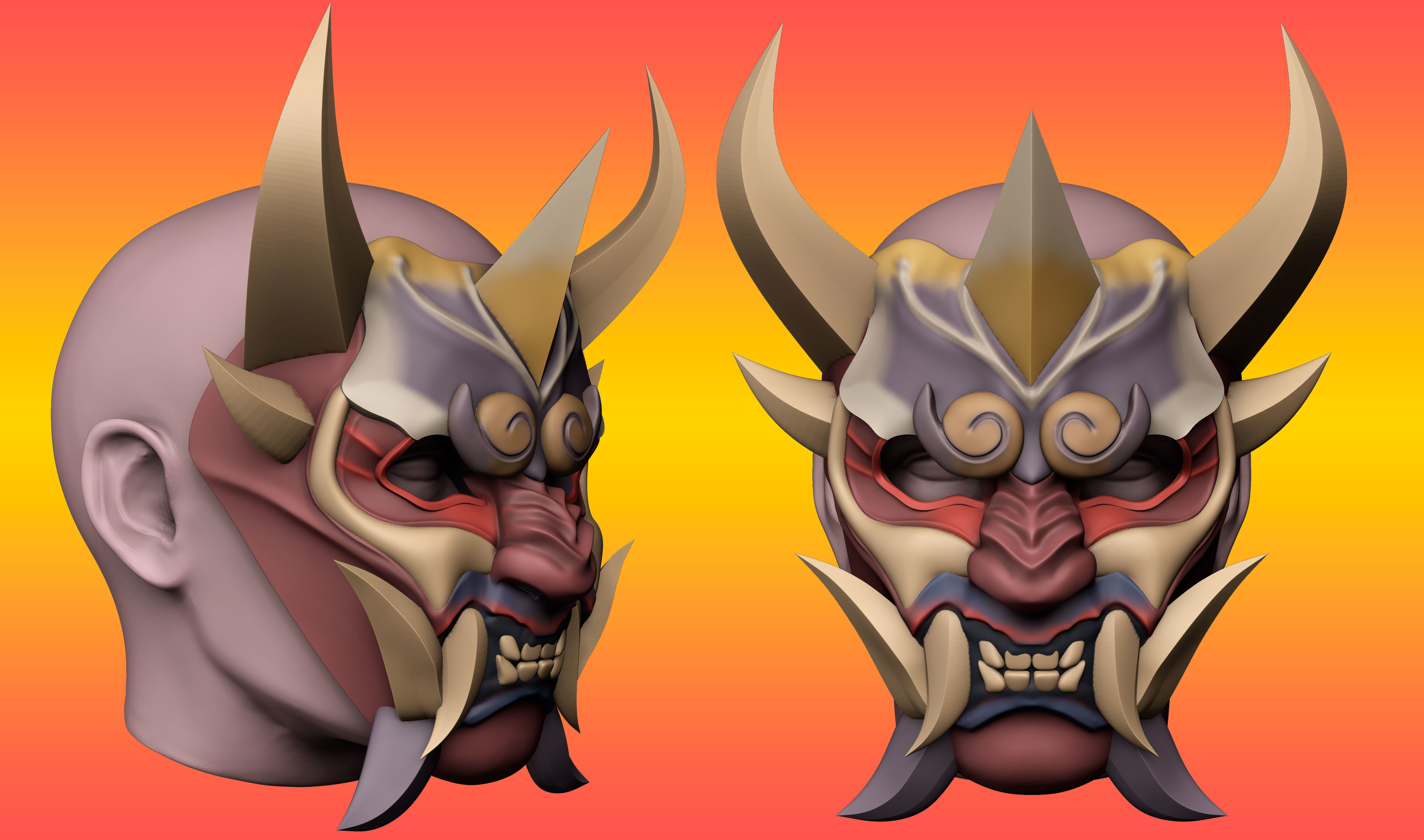 Hannya Mask Cosplay  3D print model_1
