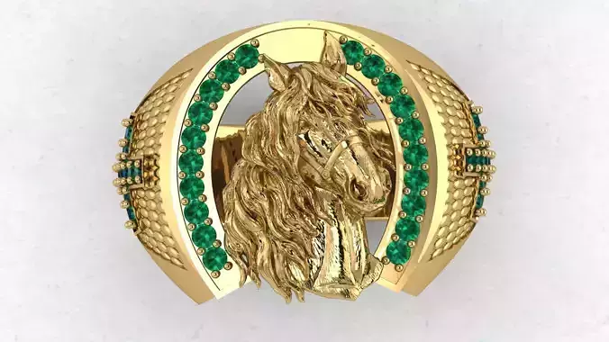 anillo caballo y esmeraldas