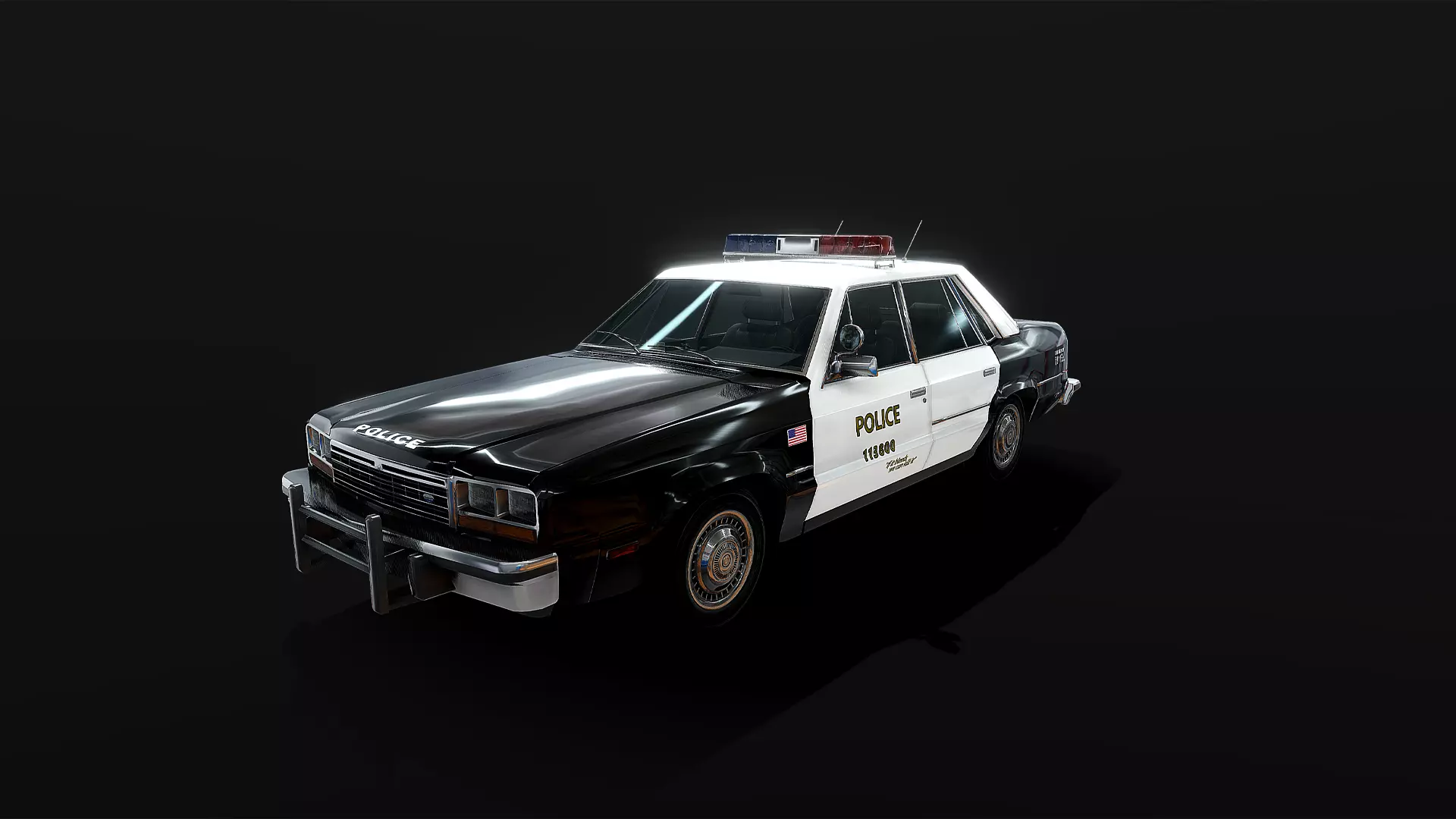 80s Police retro car Low poly Model Low-poly 3D model_0
