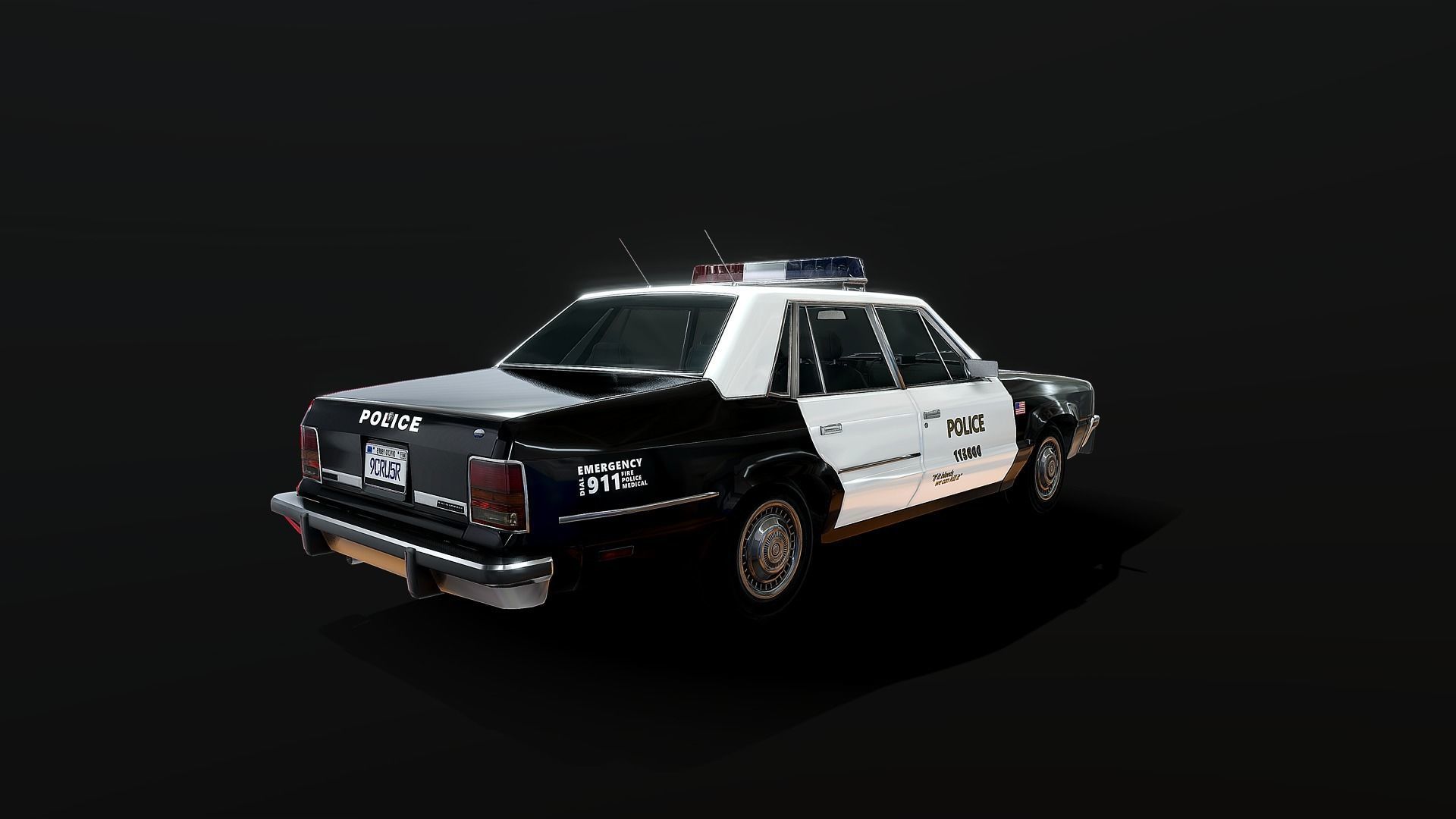 80s Police retro car Low poly Model Low-poly 3D model_1