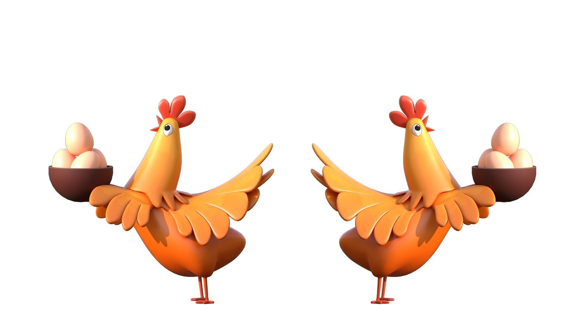 cartoon rooster hen with chick Low-poly 3D model_2