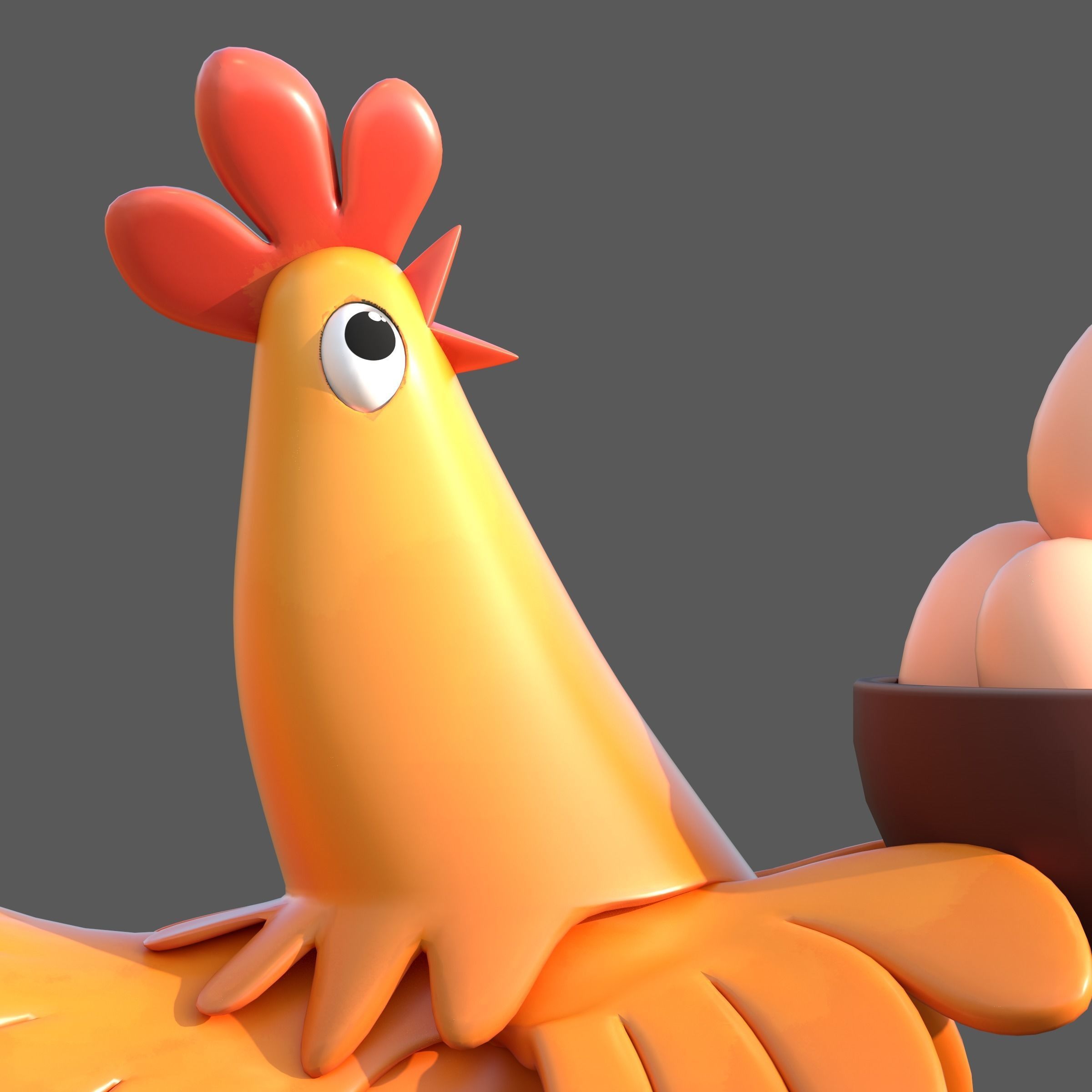cartoon rooster hen with chick Low-poly 3D model_37