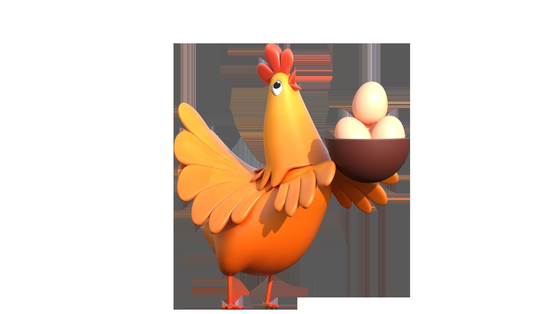 cartoon rooster hen with chick Low-poly 3D model_3