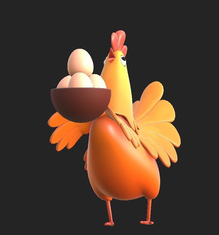 cartoon rooster hen with chick Low-poly 3D model_15