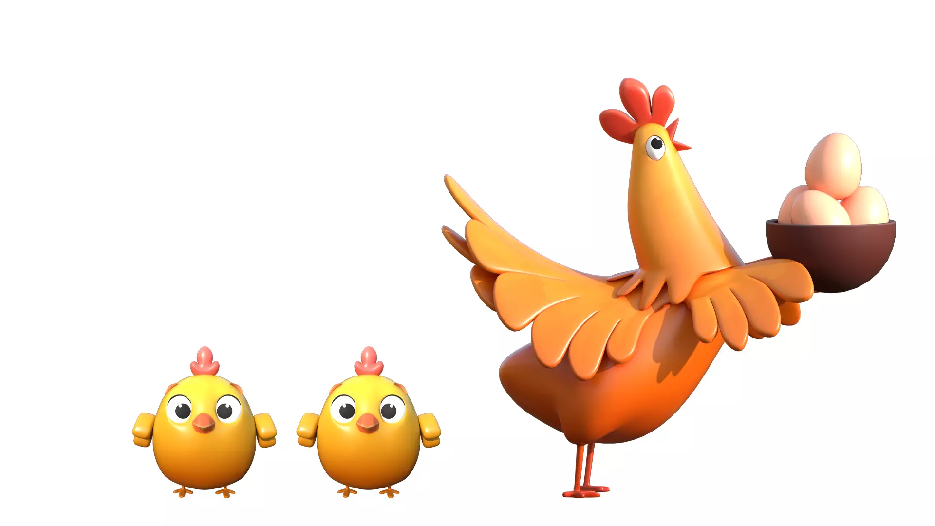 cartoon rooster hen with chick Low-poly 3D model_0