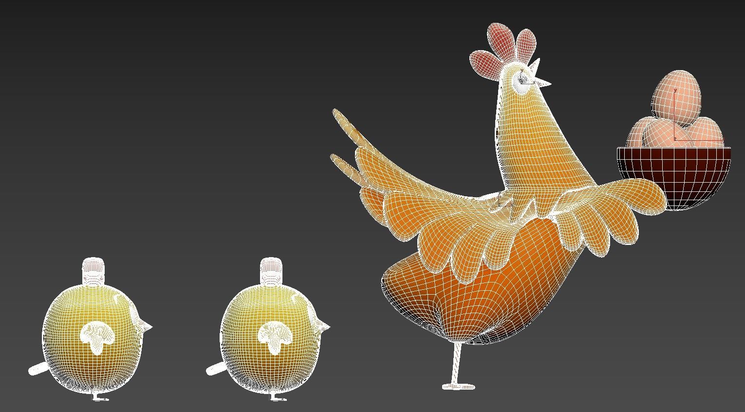 cartoon rooster hen with chick Low-poly 3D model_21